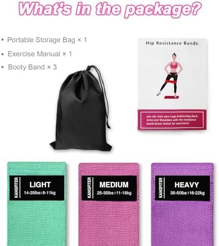 Fabric Resistance Bands, 3 Level Non-Slip Exercise Booty Ban...