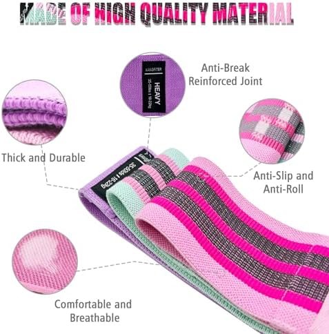 Fabric Resistance Bands, 3 Level Non-Slip Exercise Booty Ban...