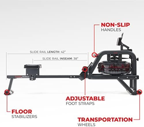 Sunny Health & Fitness Water Rowing Machine, Indoor Exercise...