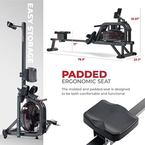 Sunny Health & Fitness Water Rowing Machine, Indoor Exercise...