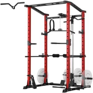ER KANG Power Cage, 1200LBS Power Rack with LAT Pulldown, Mu...