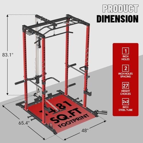 Power Cage, Multi-Functional Power Rack with LAT Pulldown Ca...