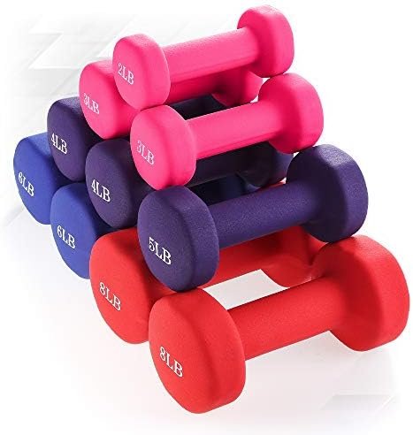 JBM Neoprene Dumbbell Pairs, 2-8lbs Hand Weight Set of 2 Non...