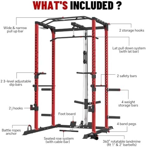 Power Cage, Multi-Functional Power Rack with LAT Pulldown Ca...