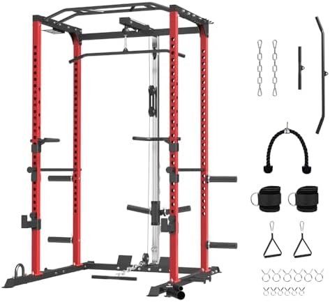 Power Cage, Multi-Functional Power Rack with LAT Pulldown Ca...