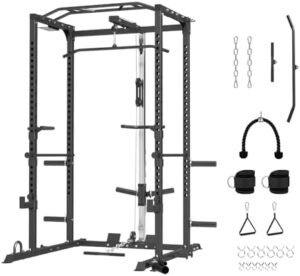 Power Cage, Multi-Functional Power Rack with LAT Pulldown Ca...