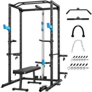 Power Cage, Multi-Functional Power Rack with J-Hooks, Dip Ha...