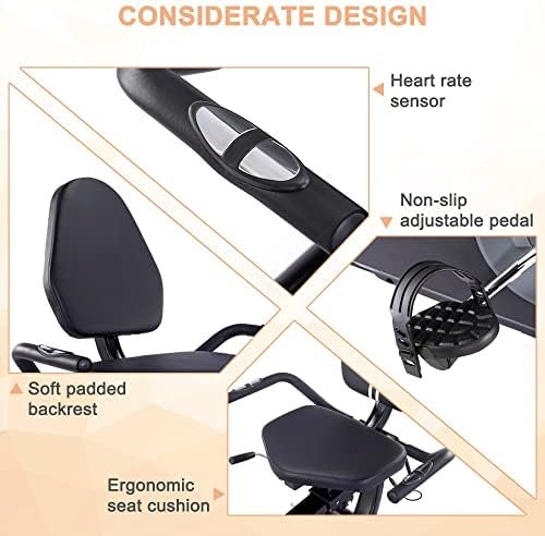 ECHANFIT Recumbent Exercise Bike with Pulse Sensor, 16 Level...