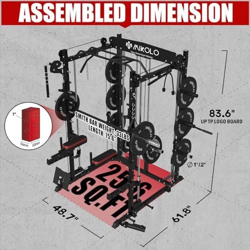 Mikolo Smith Machine, 2000LB Multifunctional Squat Rack with...