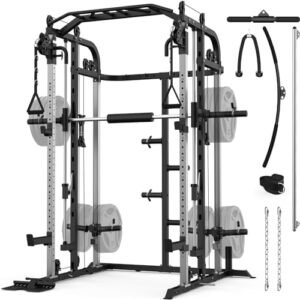Smith Machine, Multifunctional Power Cage Rack with Smith Ba...