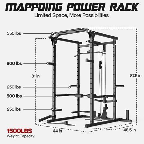 Power Cage, Power Rack with LAT Pulldown, Multi-Functional S...