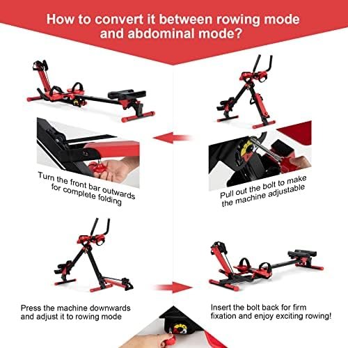Goplus 4 in 1 Folding Rowing Machine, AB Crunch Workout Mach...