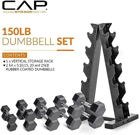 CAP Barbell Dumbbell Set with Rack | Multiple Options in 150...