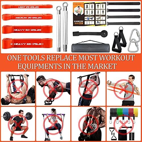 Portable Extra Heavy Home Gym Resistance Band Bar Set with 4...