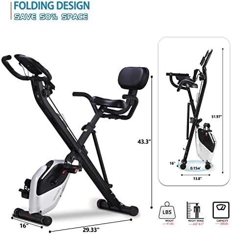 Foldable Fitness Exercise Bike, Magnetic Folding Indoor Exer...