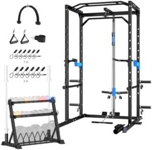Power Cage with Lat Pulldown Multi-Functional Squat Rack and...