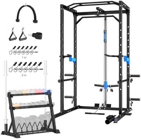 Power Cage with Lat Pulldown Multi-Functional Squat Rack and...
