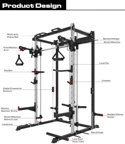 Smith Machine Home Gym, Squat Rack Power Cage Rack with Smit...