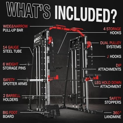 Mikolo Smith Machine, 2200lbs Squat Rack with LAT-Pull Down ...