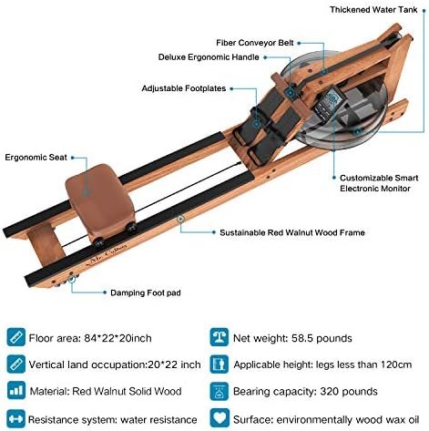 Rowing Machine for Home Use,Water Resistance Natural Red Wal...