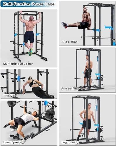 Power Cage with Lat Pulldown Multi-Functional Squat Rack and...