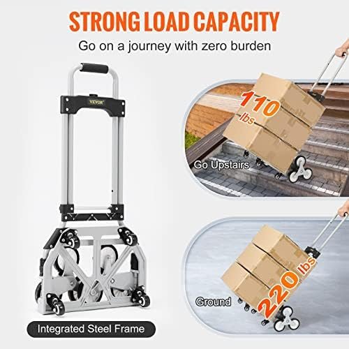 VEVOR Stair Climbing Cart, 220 lbs Load Capacity, Foldable H...