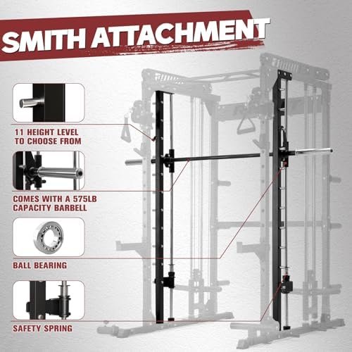 RitFit M1 Smith Machine with Cable Crossover System, Multi-F...
