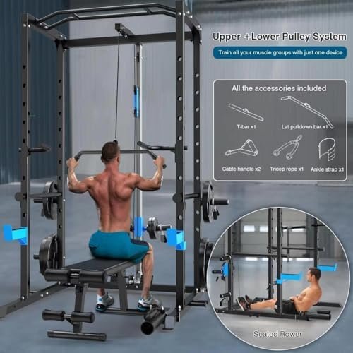 Power Cage with Lat Pulldown Multi-Functional Squat Rack and...