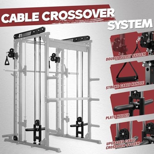 RitFit M1 Smith Machine with Cable Crossover System, Multi-F...